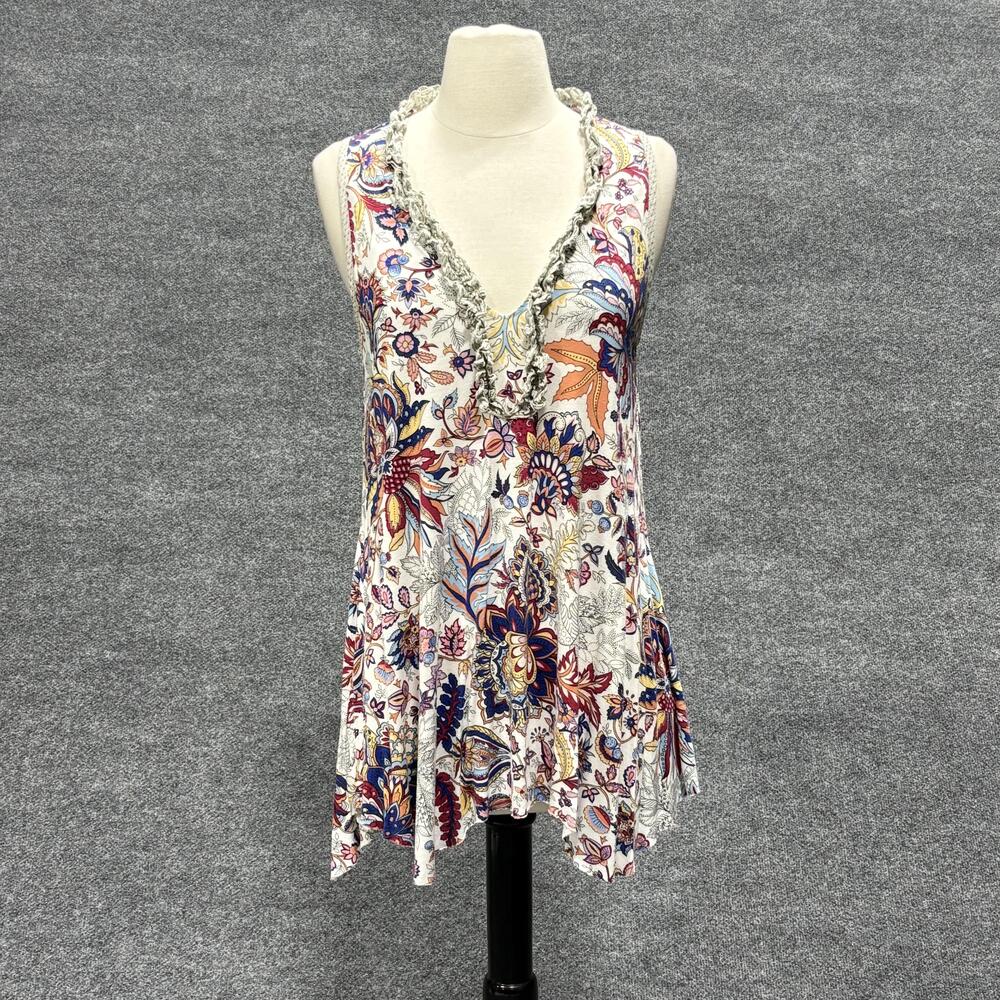 Weston Wear Tunic Top Womens Large Boho Floral Sleeveless Ruffle Trim Made in